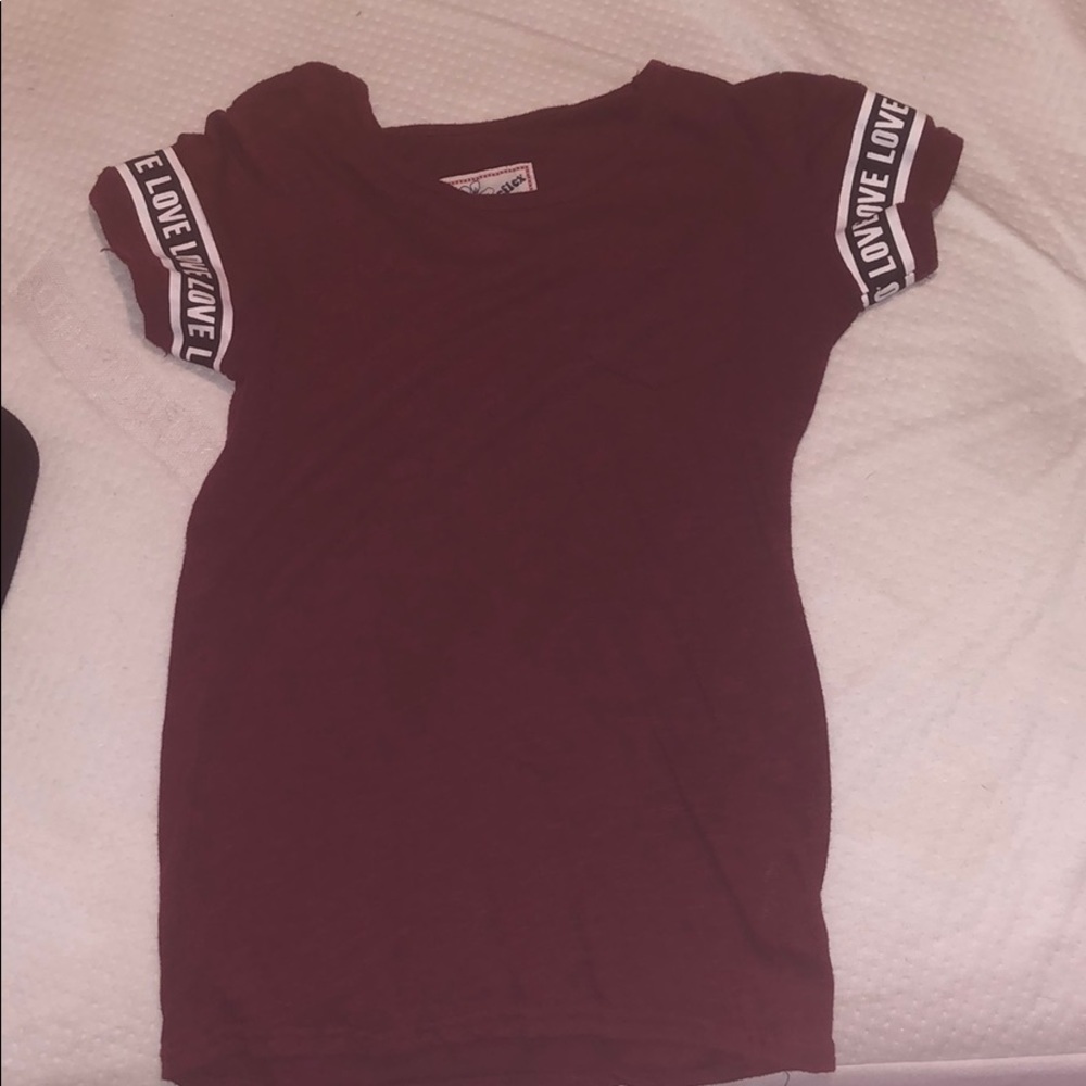 Red crew neck.